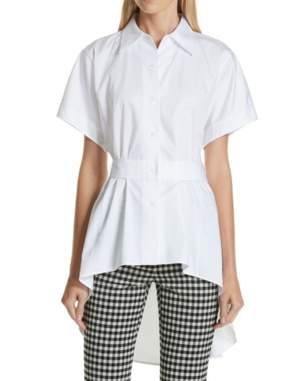 Lewit White Belted Cotton Poplin Short Sleeve Shirt Nordstrom Size M Optic White